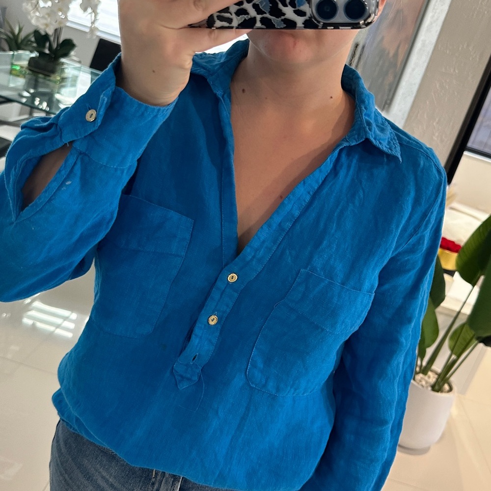 Zara 100% linen pop over shirt